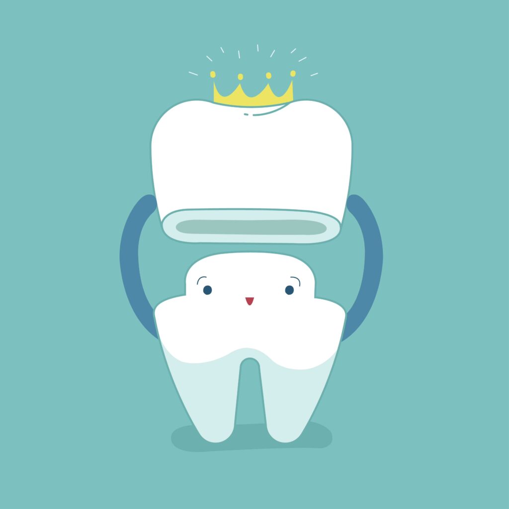 Illustration of a tooth putting on a crown